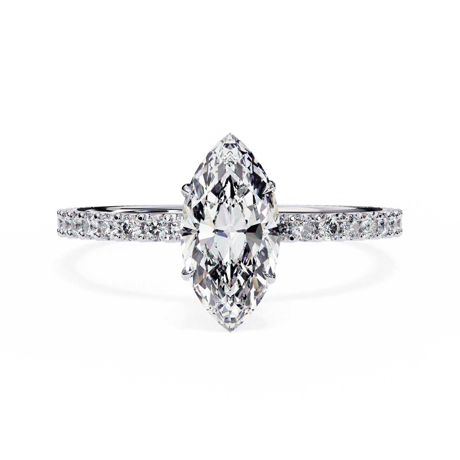 Marquise-Cut Diamond Engagement Ring with Pave Band